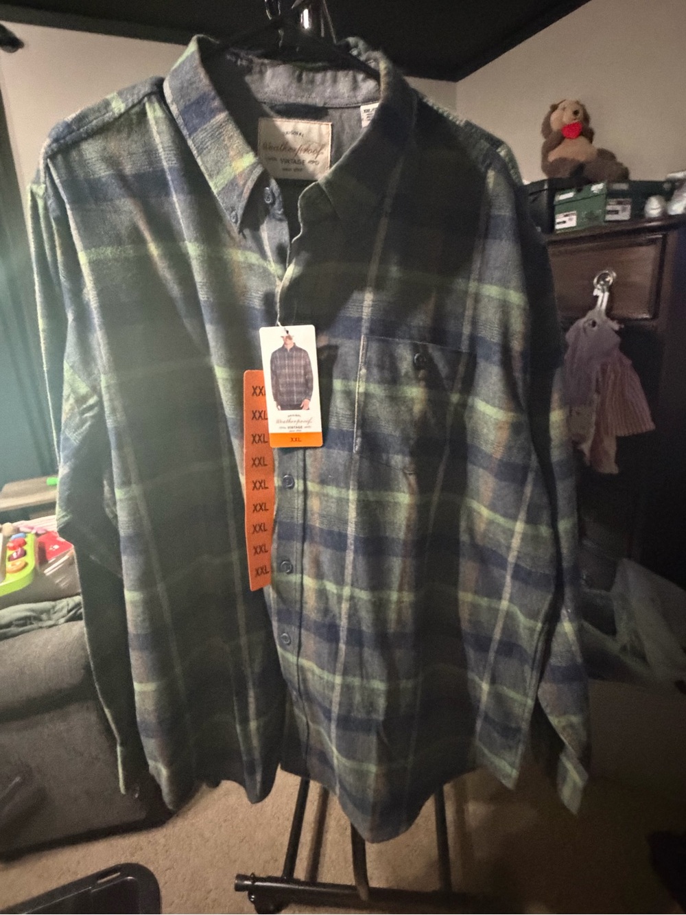 Weatherproof Men's Blue and Green Plaid Button-Down Shirt